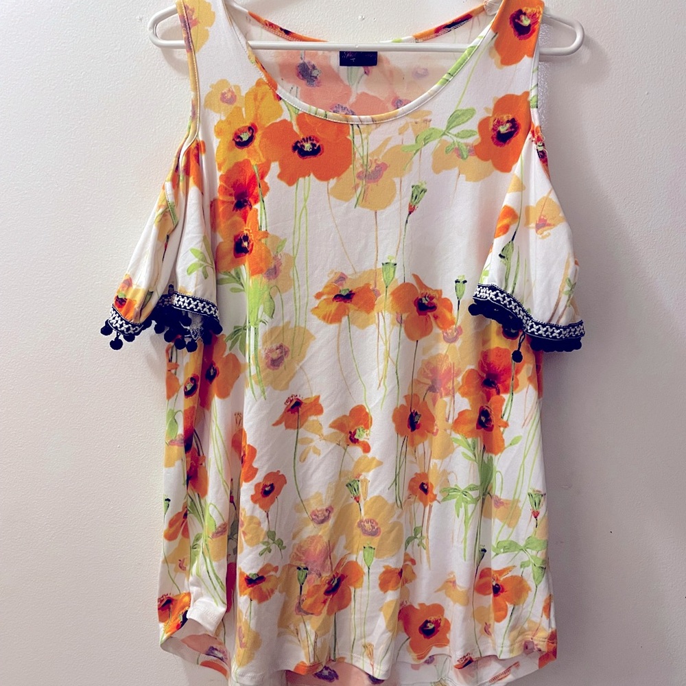 Flowered cold shoulder top